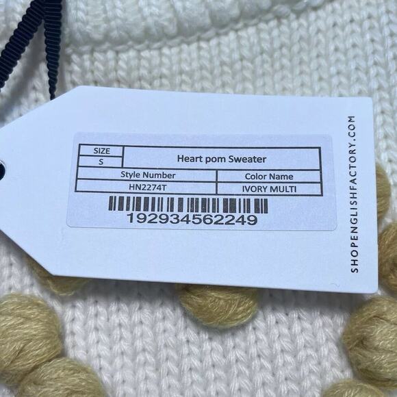 English Factory Heart Pom Sweater Knit Wool Blend Ivory Love Womens Size Small - Picture 11 of 14